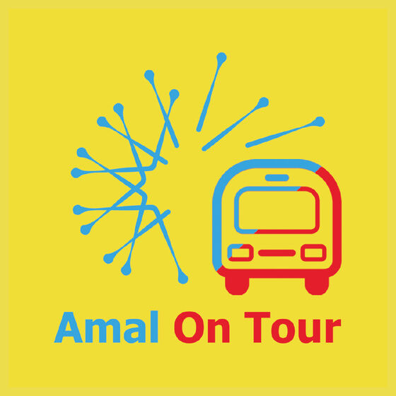 Das Bild zeigt eine Zeichnung von einem Bus und einem Stern, gezeichnet aus Strichen. Der Hintergrund ist gelb. Die Sternen-Striche sind grau, der Bus ist zur Hälfte Rot und zur Hälte Grau.