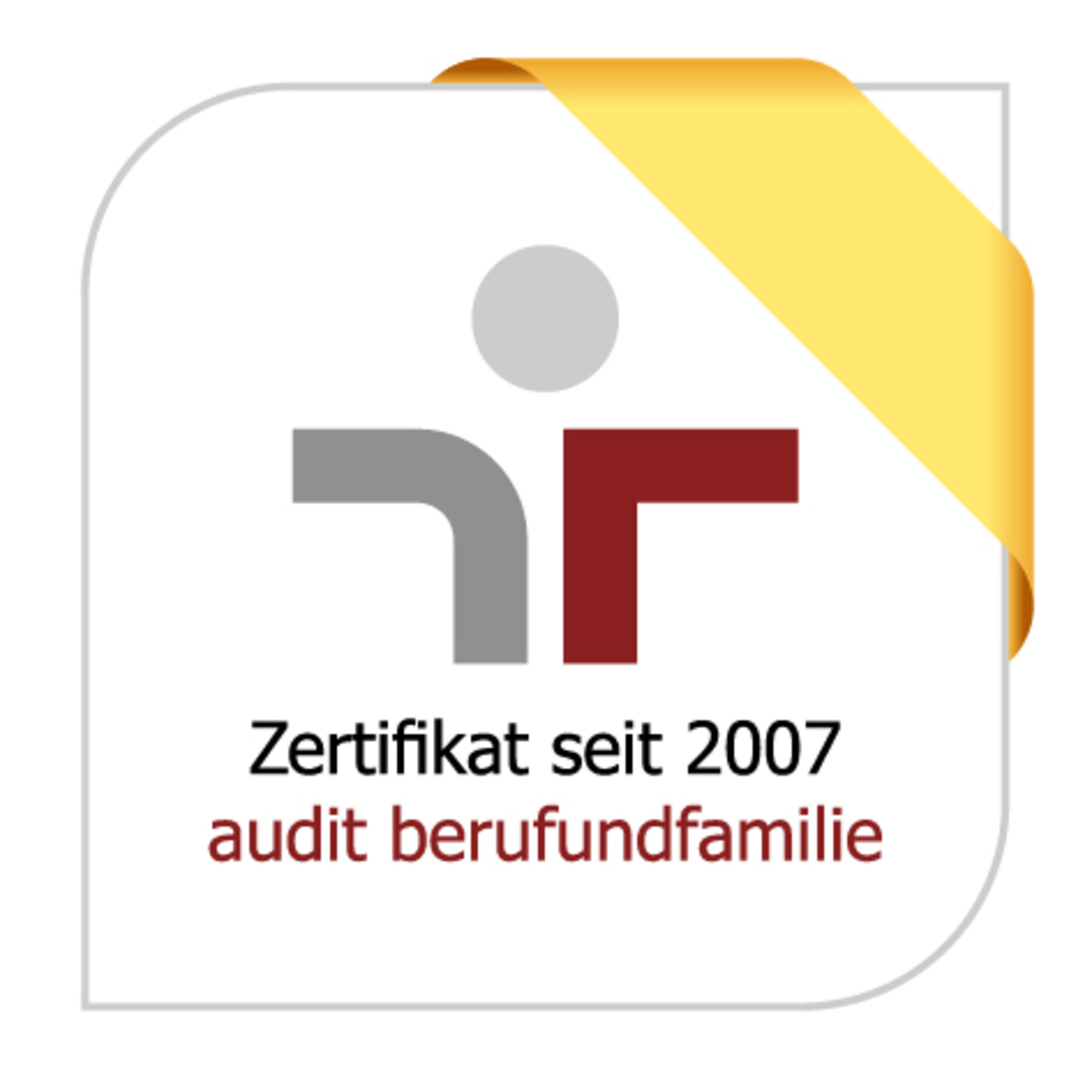 Eine Grafik mit folgendem Text: Zertifikat seit 2007 audit beruf und familie