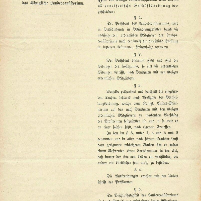 Das Bild zeigt ein Faksimile einer in altdeutscher Schrift geschriebenen Geschäftsordnung.